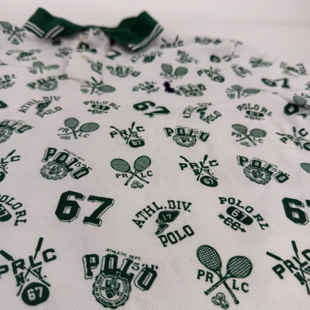 Polo Ralph Lauren Classic Fit Print Mesh Tennis Graphic Polo Shirt Green Large